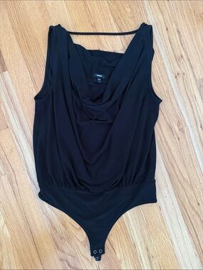 Express Black Draped Cowl One-Piece Bodysuit